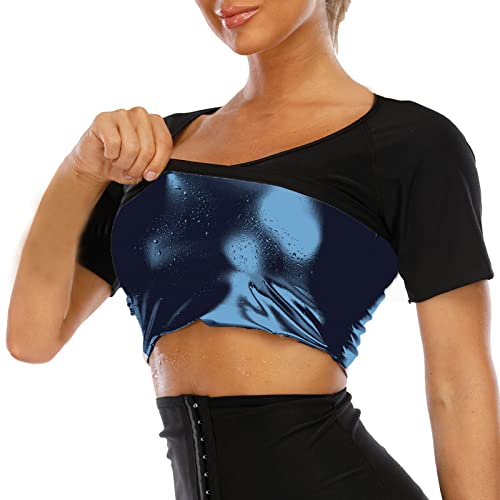 Sauna Shirt For Women,Short Sleeve Sweat Suit For Women Weight Loss,Sauna Workout Top For Gym,Slimming Body Shaper Training,Blue-S #TOP2
