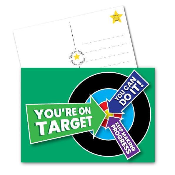 On Target Progress postcards | 50-Pack | A6 | Positive Affirmation cards, Motivational Card for Kids and Adult. Positive School Teacher Thank You Cards, Kindness, Employee Affirmation Motivation