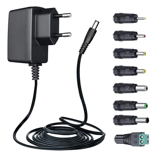 Cargador 12V 0.5A con 8 clavijas intercambiables y cable de 1.8 metros