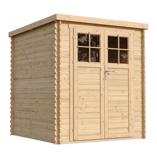 TIMBELA M309F+M309G Abri de Jardin en Bois avec Sol TRAITÉ - Porte verrouillable de Haute qualité - Stockage extérieur l204xL204xH200 cm/3.53 m2- Petit abri...