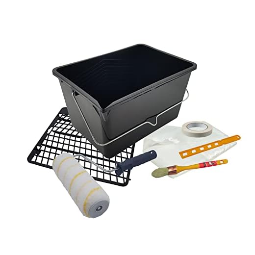 Nespoli Kit Rodillo de Pintura Antigota 22 cm, Cubeta 12 L con Rejilla, Brocha para Recortar, Cinta de Pintor, Plástico Cubretodo, Mezclador de Pintura, Set de Bricolaje Completo