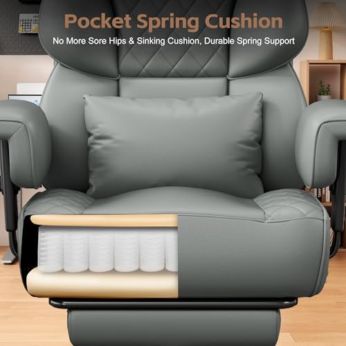 Image of Vonesse Big and Tall Office Chair, Desk Chair with Soft Adjustable Armrests, Ergonomic High Back Gaming Chair with Lumbar Support, Executive Computer Chairs with Footrest (PU Leather, Gray)
