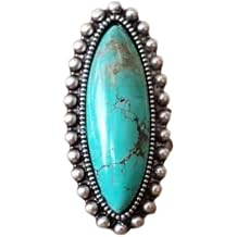 QUSIIOSLK 925 Sterling Silver Turquoise Open Ring Marquise Cut Natural Stone Adjustable Rings Victorian Handmade Jewelry Adjustable Turquoise Ring Cocktail Party Birthday for Women