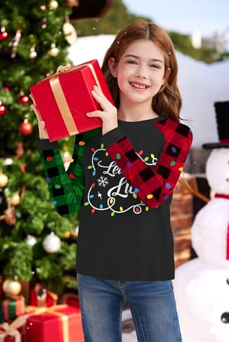 Image of BesserBay Girl's Christmas Buffalo Plaid Raglan Top Funny Holiday Graphic Shirt 4-14 Years