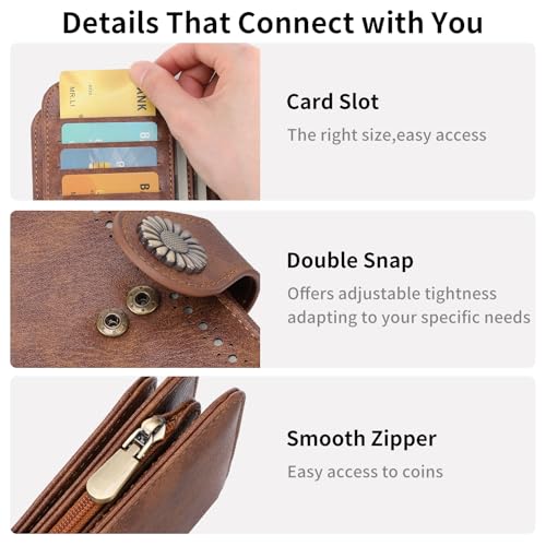 SENDEFN Women's Trifold Leather Wallet RFID Blocking Large Capacity Credit Card Holder Purse with Zipper Coin Pocket3