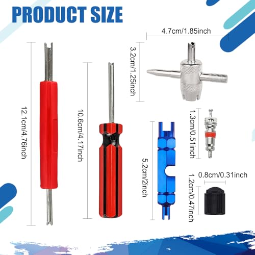Image of 44PCS Valve Stem Removal Tool, Tire Repair Tools, Tire Valve Stem Kit with Dual & Single Heads Valve Core Remover and 4-Way Valve Tool, Spool Removal and Installation Tool for Most Cars