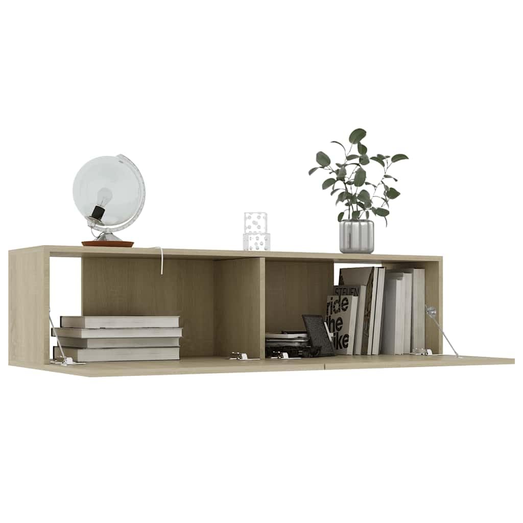 Mobile TV in rovere Sonoma, 120 x 30 x 30 cm, con due ante a battente, montaggio a parete, spazio per soggiorno, tavolino TV, mobile basso, credenza, scaffale, comò