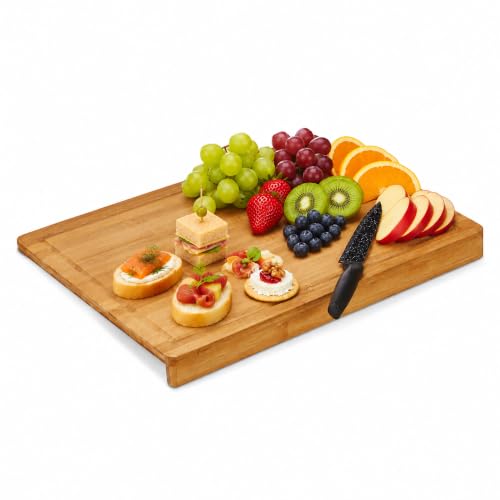 Relaxdays Planche à découper Bambou Plateau trancher Cuisine récupérateur jus rigoles Coins Rebord 45x35 cm, Nature