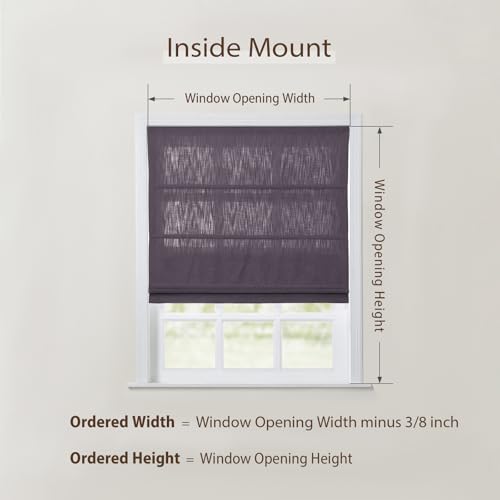 Image of TWOPAGES Isabella No Drill Cordless Roman Shade Linen Textured Cotton Roman Blind for Windows, Custom Made Room Darkening Blackout Roman Window Shade, Hardware Included, Purple, 1 Piece