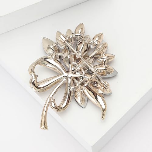 Image of Rhinestone Brooch Pin for Women Elegant Crystal Flower Bouquet Brooches Lapel Pin Wedding Party Dress Accessories for Wife Mom Birthday Gifts