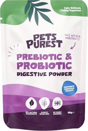 Pets Purest Digestive Prebiotic Probiotic for Dogs Cats & Pet - 100% Natural Fibre Digestion Enzymes Immune Support Supplement for Gut Health and Healthy Stools