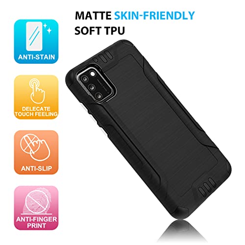 Tjs Compatible With Tcl A3X A600Dl 6.0" (X Version Only) Case, With Tempered Glass Screen Protector Magnetic Support Hybrid Shockproof Metallic Brush Finish Hard Inner Layer Phone Case (Black) #TOP7