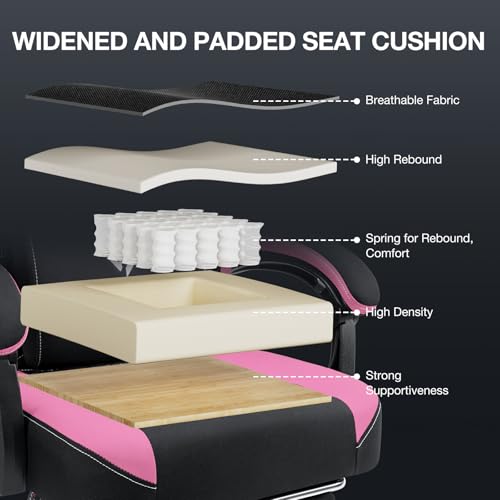 HOFFREE Gaming Chair Computer Chair Fabric with Speakers Massage Game Chair with Footrest Bluetooth Ergonomic High Back Gamer Chairs with Lumbar Reclining Gaming Chairs for Adults Pink and Black の商品画像 6