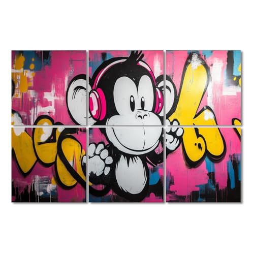6 Pack Paneles Acústicos Arte Absorbentes de Sonido Graffiti Mono Auriculares Estilo Pop Decorativos Rosa para Paredes Aislantes para Estudios de Grabación y Oficina 72"x48" miniatura 1