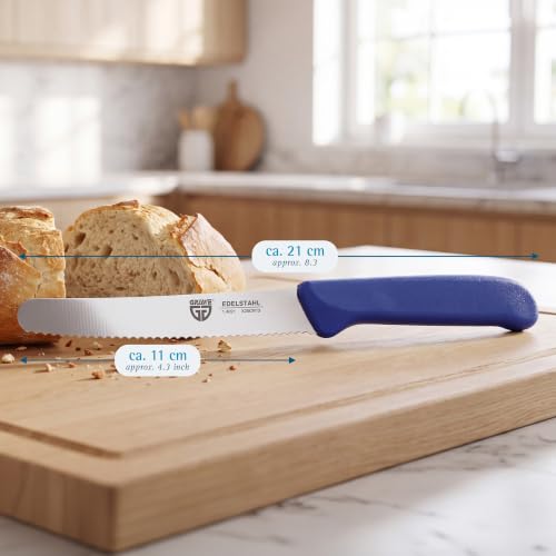 Miniatura 2 de Gräwe Cuchillos De Mesa, Juego De 6 Unidades, Juego De Cuchillos Para Cortar, Paquete De 6 Cuchillos Para Panecillos, Cuchillos De Desayuno Con Filo Ondulado De Un Lado, Cuchillo De 21 Cm - Azul