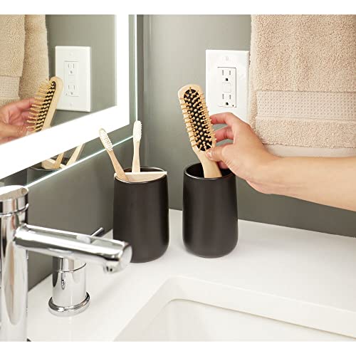 Idesign Ceramic Earth Collection Toothbrush Holder With Paulownia Wood Divider, One Size, Matte Black/Natural #TOP1