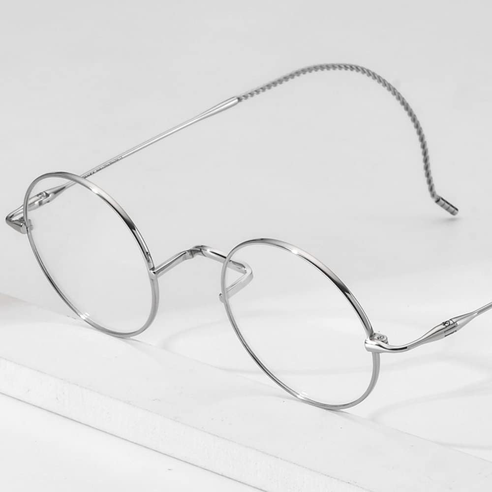 FONEX Titanium Glasses Frame Men,Vintage Retro Round Ultralight Optical Eyeglasses Women Vintage Eyewear