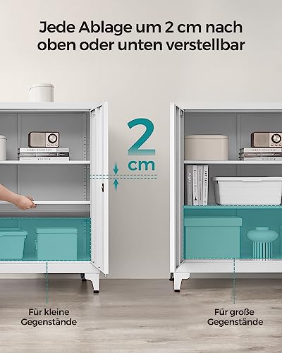 SONGMICS Aktenschrank, Mehrzweckschrank, Büroschrank mit 2 Türen, Schrank abschließbar, Aufbewahrungsschrank aus Stahl, für Arbeitszimmer, Wohnzimmer, grau OMC013G01