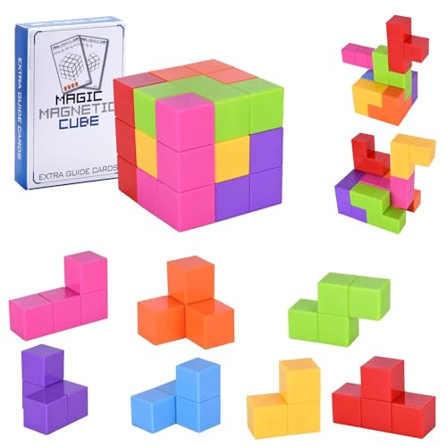マグネットつみきキューブ 7パーツセット 磁石積み木キューブ マグネットブロック 永久に遊べるパズル カラフル 想像力創造力を育む 108の問題 賢人パズル 知育玩具 マルチカラーのサムネイル