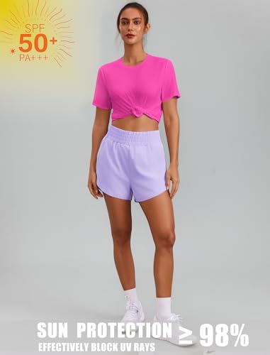 Image of PINSPARK Workout Tops for Women Short Sleeve Athletic Shirts UPF 50+ Quick Dry Running Outfits for Exercise Gym Hiking S-3XL