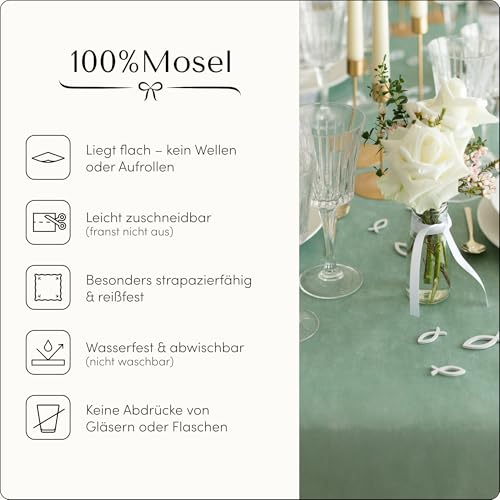 100%Mosel 100%Mosel Vlies Tischläufer, in Eukalyptus Grün (30 cm x 25 m), dekoratives Tischband, edle Tischdeko für Geburtstage & Hochzeiten, Bunte Dekoration zu besonderen Anlässen - Designansicht 6 | Tischdekoration