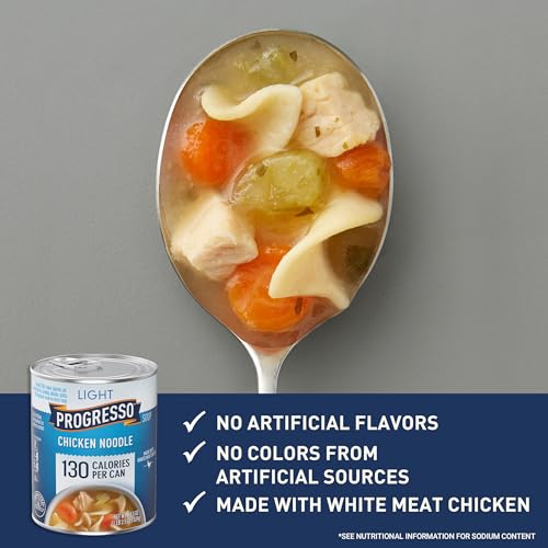Image of Progresso Light Chicken Noodle Soup, Ready to Serve, 18.5 oz | 130 Calories per Can, At Least 33% Fewer Calories Vs. Leading Chicken Pasta & Vegetable Soups, Half Cup of Vegetables per Can