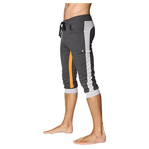 4-rth Men's Ultra-Flex Tri-Color Cuffed Yoga Pant (S, Charcoal w/Grey & Orange) Cover