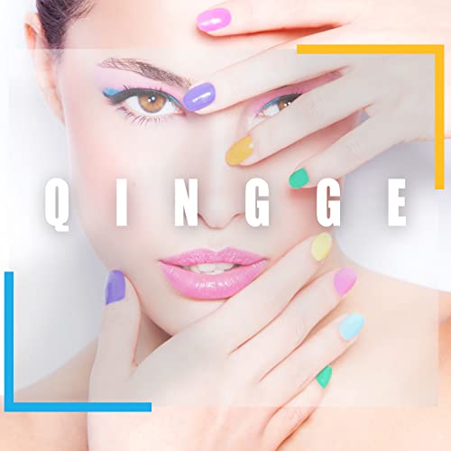 Qingge Long Press On Nails Coffin Shaped Fake Nails Blue Stick On Acrylic Nails Sequins Glossy False Nails With Design For Women #TOP6