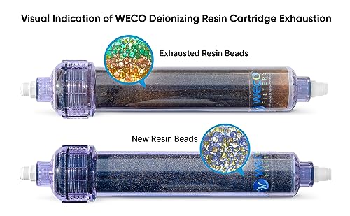 Image of WECO Inline Color Changing Deionizing Mixed Resin for Pure and Spotless Water - High Purity Mixed Bed Resin (DI) 2 X 10 Inch Cartridge (1 /4 Inch Quick Connect)