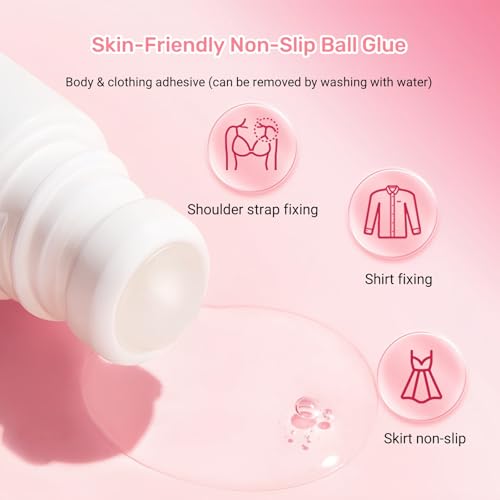 Clear Tape Adhesive for Clothes & Skin, Invisible Low Collar Strap Fixing Tape, Liquid Roll On Anti-Slip Glue - Easy to Use and Remove, Long-Lasting, Breathable (3pcs)3