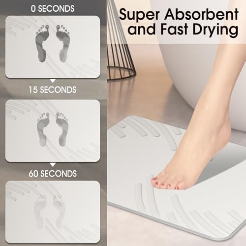 Image of ZIKIBL Stone Bath Mat Diatomaceous Earth Shower Mat Super Absorbent Non-Slip Diatomite Stone Bath Mats for Bathroom Floor Quick-Drying Natural Easy to Clean(24 * 16'')