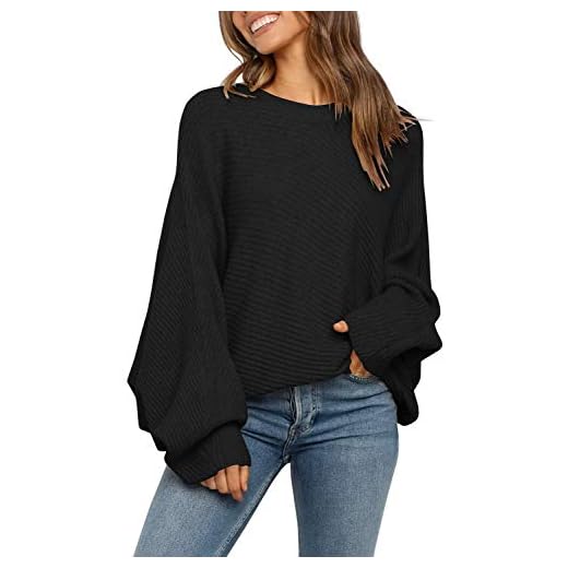 Mafulus Women's Oversized Crewneck Sweater Batwing Puff Long Sleeve Cable Slouchy Pullover Jumper Tops