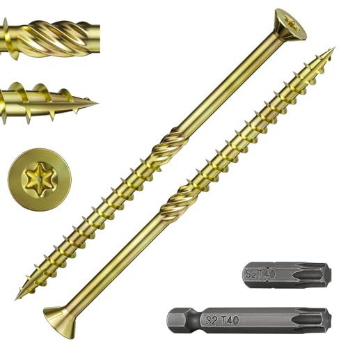 Image of Wensilon 5 /16 * 6 inch Yellow Zinc Deck Screws, (27pcs) 2 lbs.Exterior Wood Screws, Bronze, Star Bit