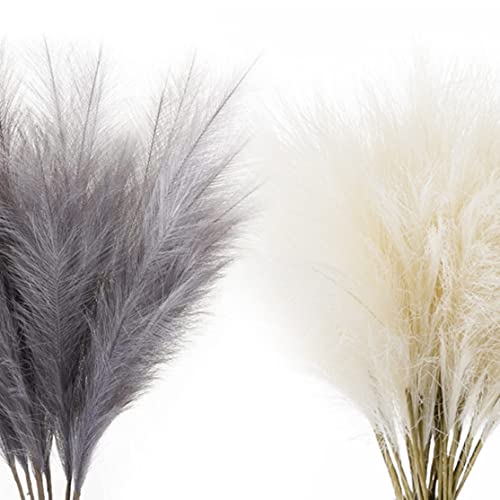 Pampas artificielles blanches sans perte de plumes lot de 6 - 5