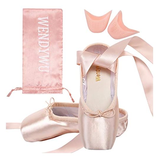 
                            Women Girls Professional Stain Dance Shoe Black & Red & Pink Ballet Pointe Shoes (with Toe Pads & Carry Pouch) - Normal Sole
                        