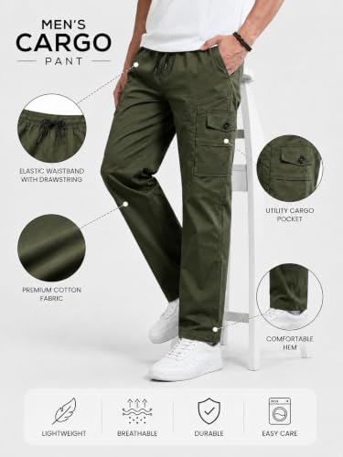 Image of Men's Cotton Cargo Pants | Stylish Casual Trousers for Men | Relaxed Fit Multi Pocket Cargo Trousers | Drawstring Waist Pant | Comfortable Lower for Men