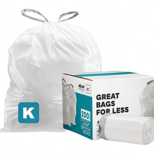 Image of Plasticplace Custom Fit Trash Bags, Compatible with Simplehuman Code K, White Drawstring Garbage Bags Liners, 10 Gallon / 38 Liters, 24 inch x 28 inch (200 Count) Heavy Duty Trashbags Home Essentials Large