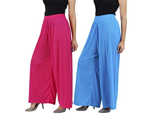 Image of Buy That Trendz M to 4XL Cotton Viscose Loose Fit Flared Wide Leg Palazzo Pants for Women Rani Pink Turquoise Combo Pack of 2