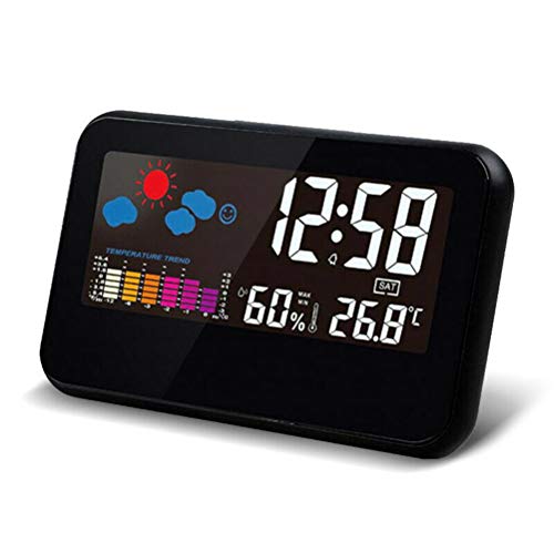 PréVision MéTéO RéTroéClairage Horloge avec CâBle USB,Multifonctions IntéRieur LCD Coloré TempéRature NuméRique HumidimèTre Station MéTéO Horloge(Noir) Cover
