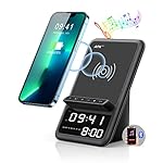 AFK Wireless Charging Station with Bluetooth Speaker and Alarm Clock, 4 in 1 Wireless Charger Compatible with iPhone16 15 14 13 12 11 Pro Max Series,Android Phones(Black)