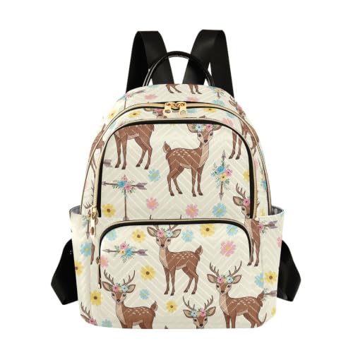 Sac à dos anti-désordre à motif floral crème avec poches multiples zippées pour femme
