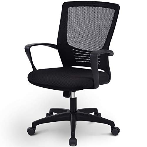 TOPVORK Mesh Computer Office Chair Mid Back Swivel Desk Chair with Height Adjustment, Armrest and Ergonomic Lumbar Support