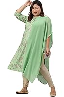 XL LOVE - By Janasya Women's Plus Size Light Green Poly Crepe Foil Print Straight Kurta