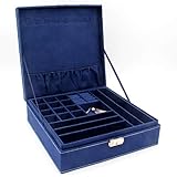 KLOUD City Two-Layer Jewelry Box Organizer Display Storage case with Lock (Deep Blue)