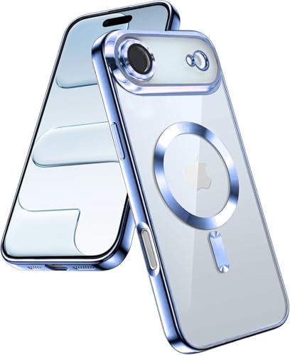 Image of VONZEE Electroplating Transparent Clear Logo Back Cover TPU Compatible with iPhone 17 Air, Compatible with Magsafe, Full Body & Individual Camera Protection for Each Lens for Men & Women|Sierra Blue