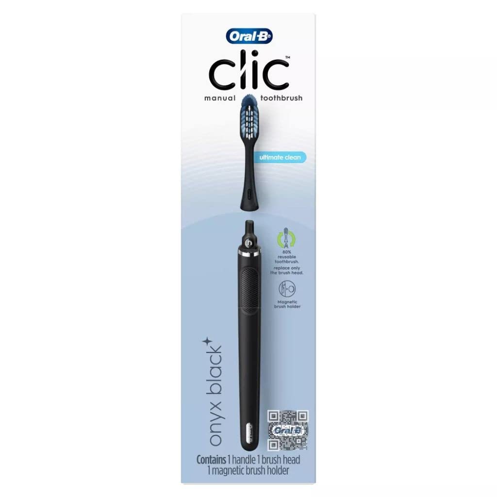 Oral-B Clic Manual Toothbrush, Onyx Black, with Magnetic Toothbrush Holder - 1 Count 049-09-6257 1.0 Count