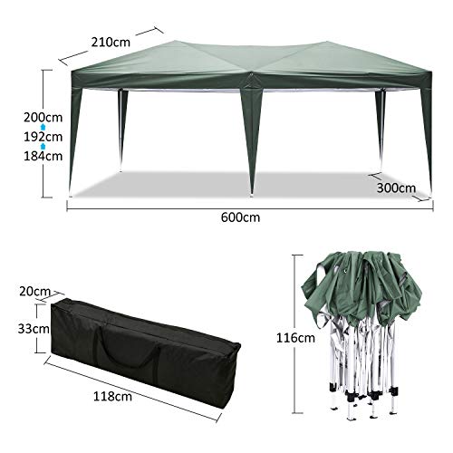 YUEBO Faltpavillon Wasserdicht Gartenpavillon, 3 x 6m Partyzelt Pavillon Festzelt mit 4 Seitenteilen für Garten/Party/Hochzeit/Picknick/Markt- Tragetasche inklusive - 5