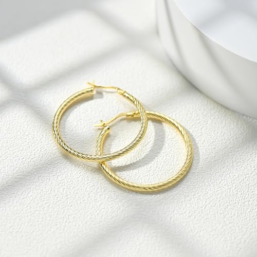 14 Karat Gold Earrings, 14K Gold Hoop Earrings for Women, 35mm Twisted Vermeil Hoops, Lightweight Hollow Earrings, Hypoallergenic Jewelry Gift, 14K Gold Plated 925 Sterling Silver3
