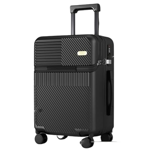 Multifunctional Trolley Case, Lightweight Front Opening Password Suitcase for Business Trips,Black-20 inches