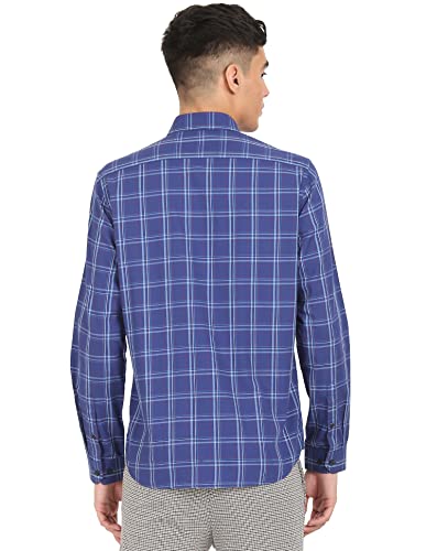 Image of Arrow Sports Checkered Twill Slim Fit Casual Shirt Blue